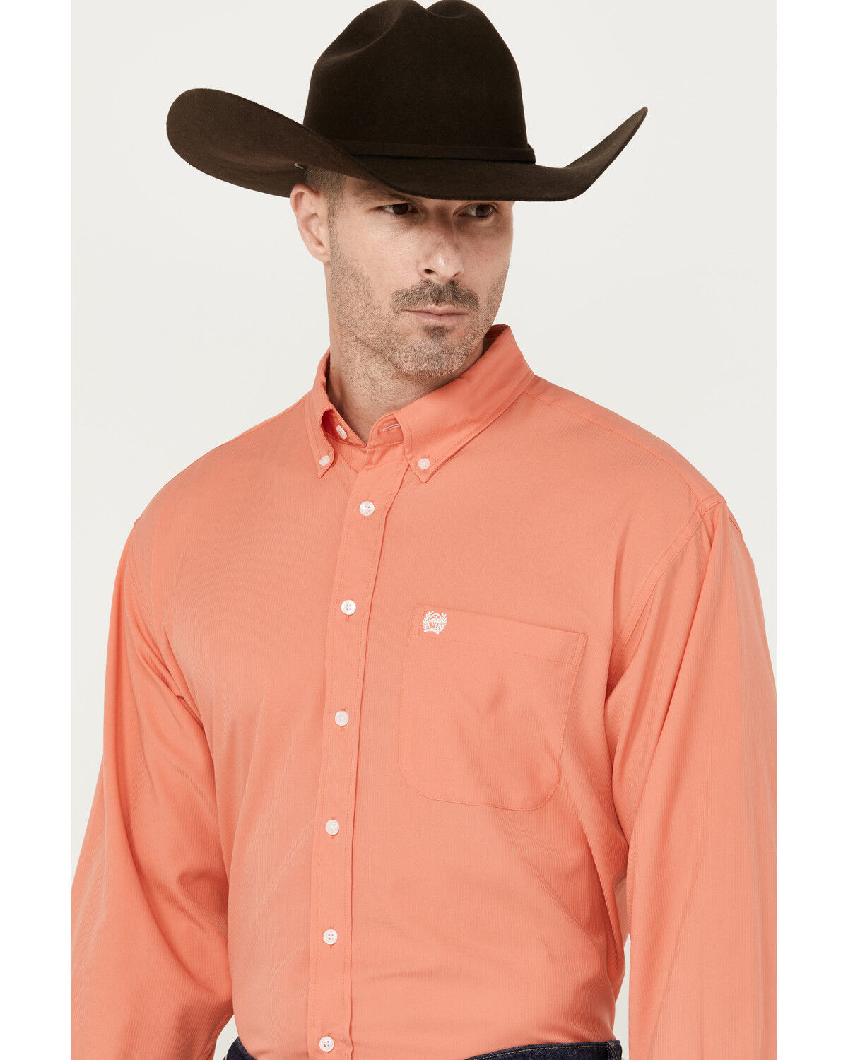 Image #2 - Cinch Men's ARENAFLEX® Solid Long Sleeve Button-Down Western Shirt, Coral, hi-res
