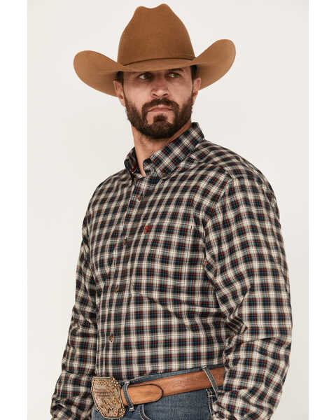 Image #2 - Ariat Men's Karter Plaid Print Long Sleeve Button-Down Stretch Western Shirt, Tan, hi-res