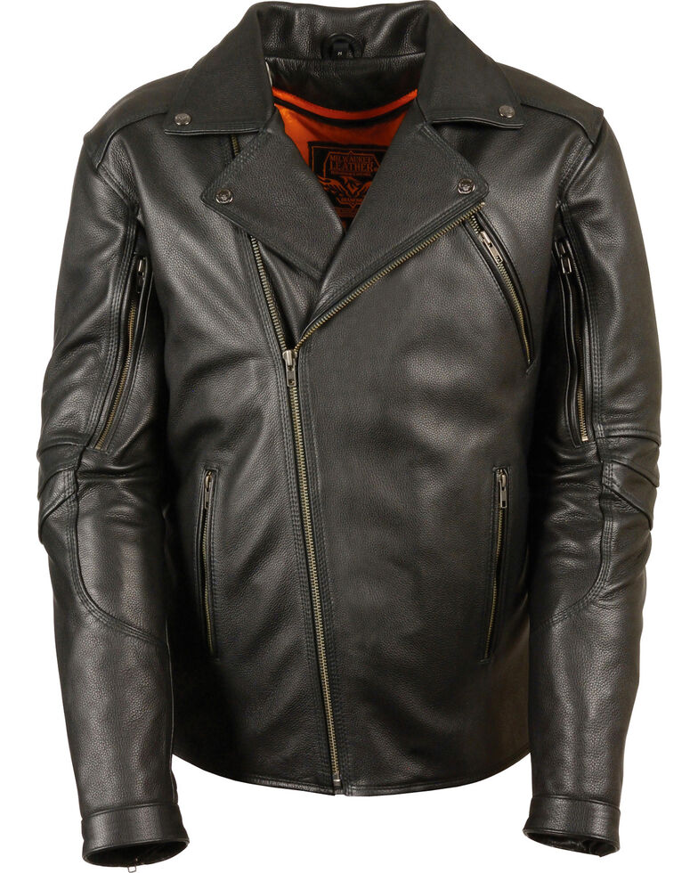 Milwaukee Leather Men's Triple Stitch Extra Long Biker Jacket , Black, hi-res