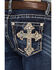 Image #4 - Miss Me Girls' Medium Wash Cross Embroidered Stretch Bootcut Jeans, Dark Blue, hi-res
