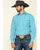 Image #1 - Stetson Men's Cross Walk Ombre Plaid Long Sleeve Western Shirt , Turquoise, hi-res