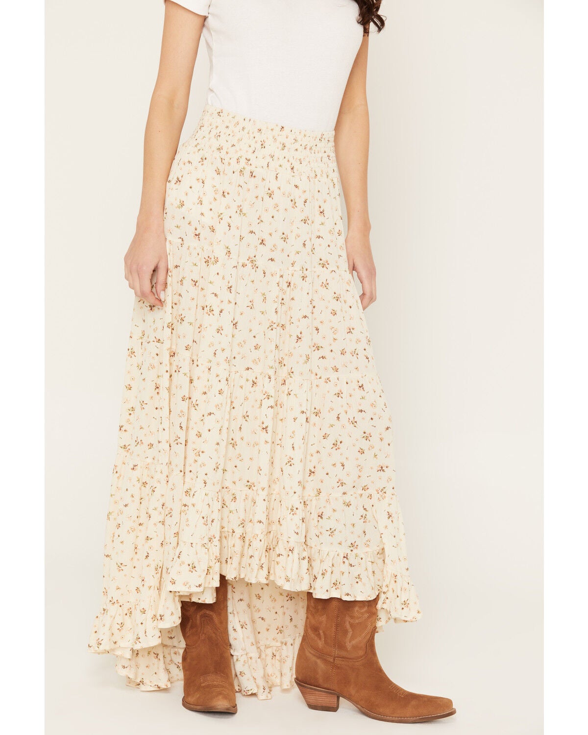 Image #2 - Wild Moss Women's Floral Print High-Low Midi Skirt, Cream, hi-res