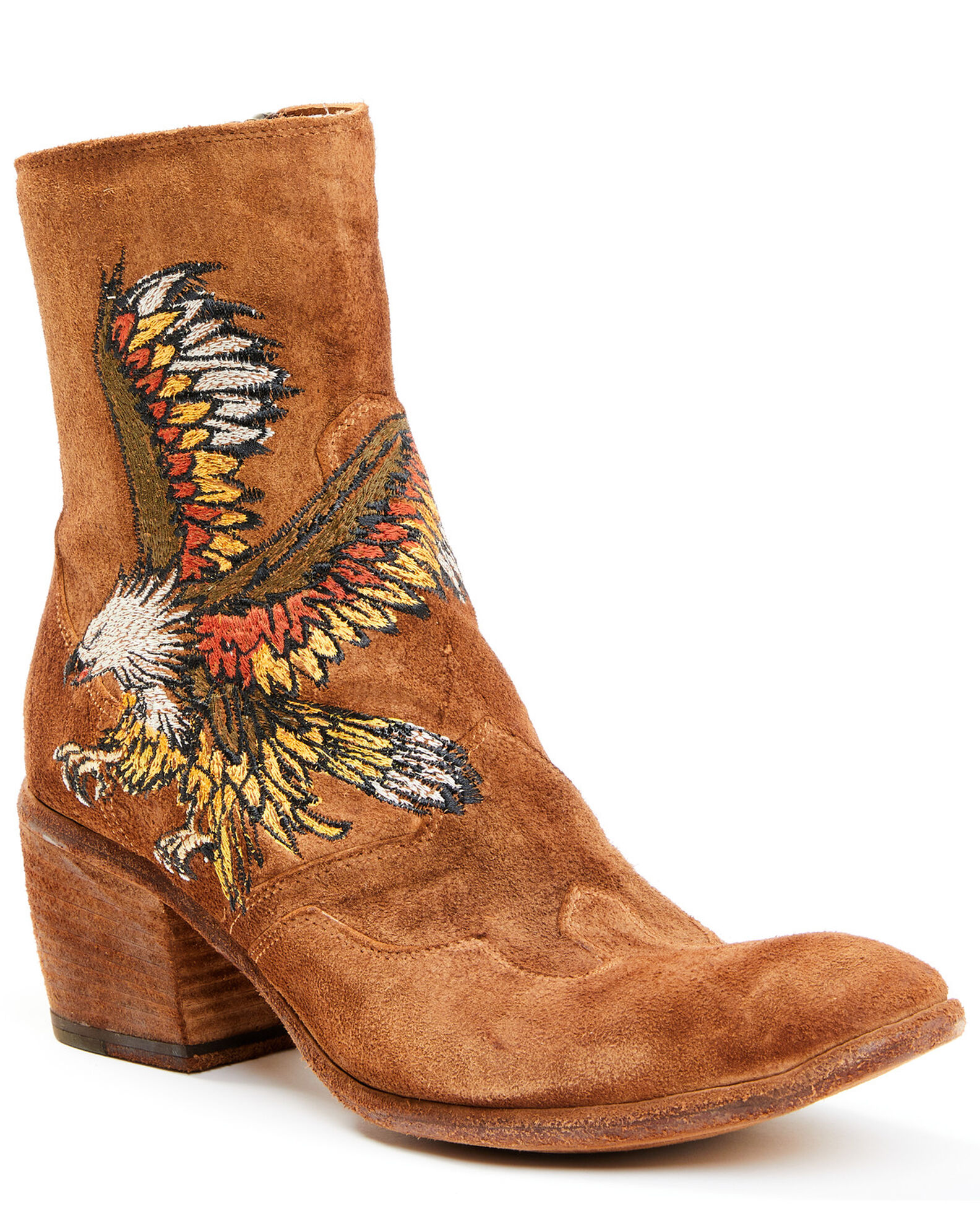 Image #1 - Marco Delli Women's Embroidered Eagle Fashion Booties - Round Toe, Cognac, hi-res