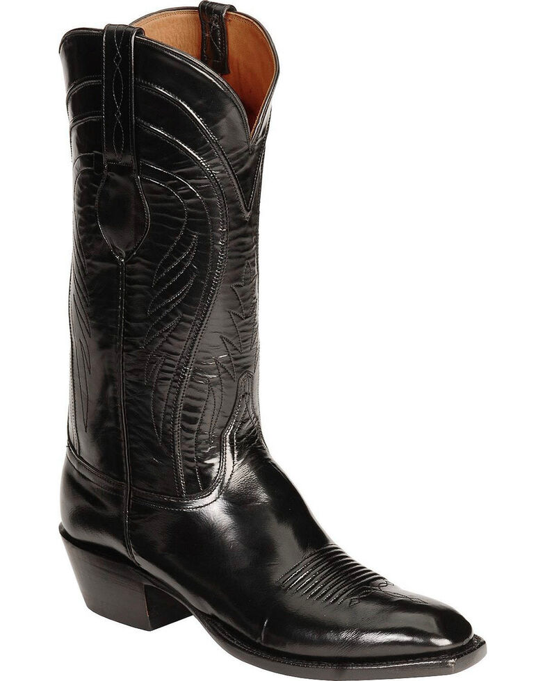 Lucchese Men's Black Goatskin Western Boots - Square Toe, Black, hi-res
