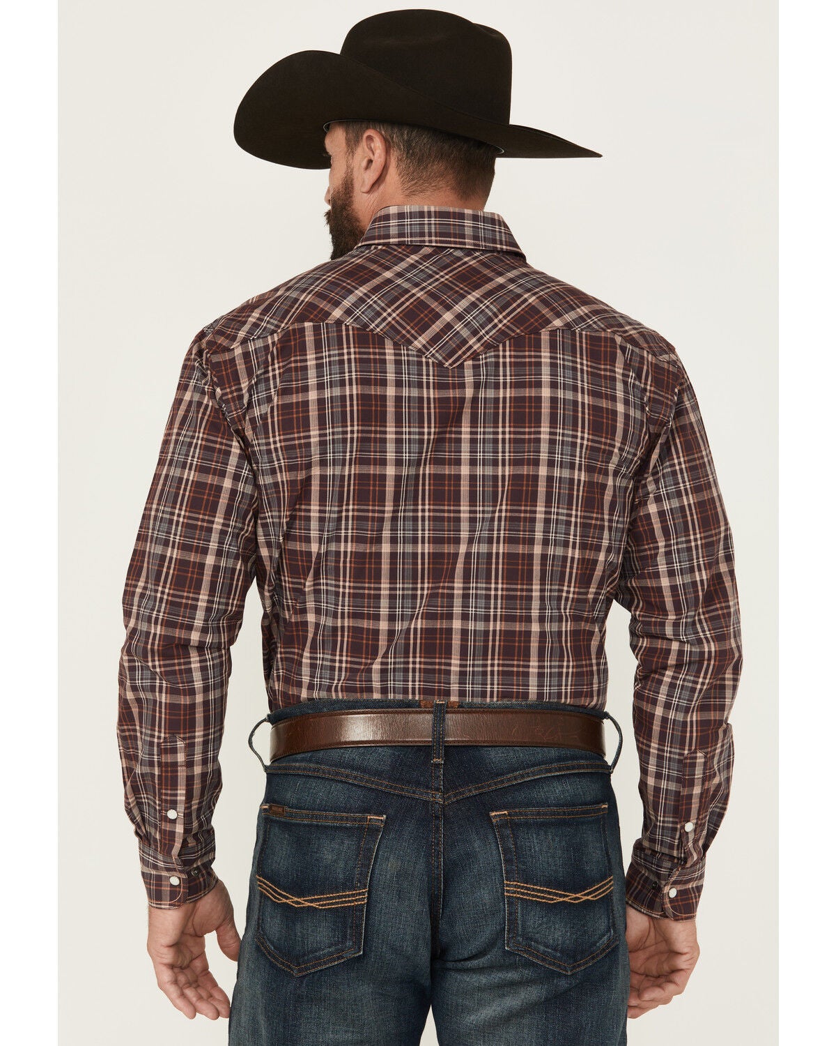Image #4 - Rough Stock by Panhandle Men's Plaid Print Long Sleeve Pearl Snap Western Shirt, Purple, hi-res