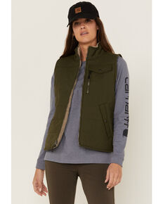 Carhartt Women's Basil Green Utility Sherpa-Lined Zip-Front Reversible Work Vest , Green, hi-res