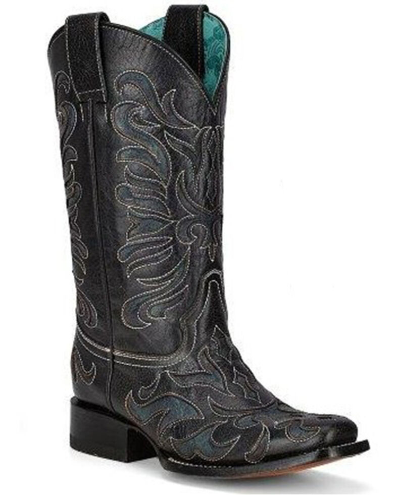 Corral Women's Embroidered Inlay Western Boots - Square Toe, Green, hi-res