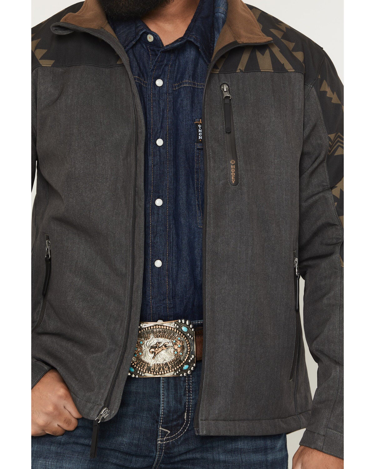 Image #3 - Hooey Men's Jackson Hole Southwestern Color Blocked Softshell Jacket, Dark Brown, hi-res
