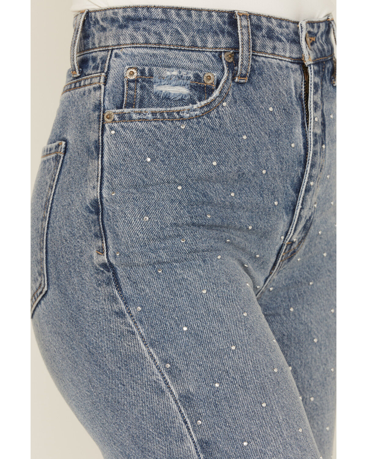 Image #2 - Daze Women's Far Out Medium Wash High Rise Studded Wide Leg Denim Jeans, Medium Wash, hi-res