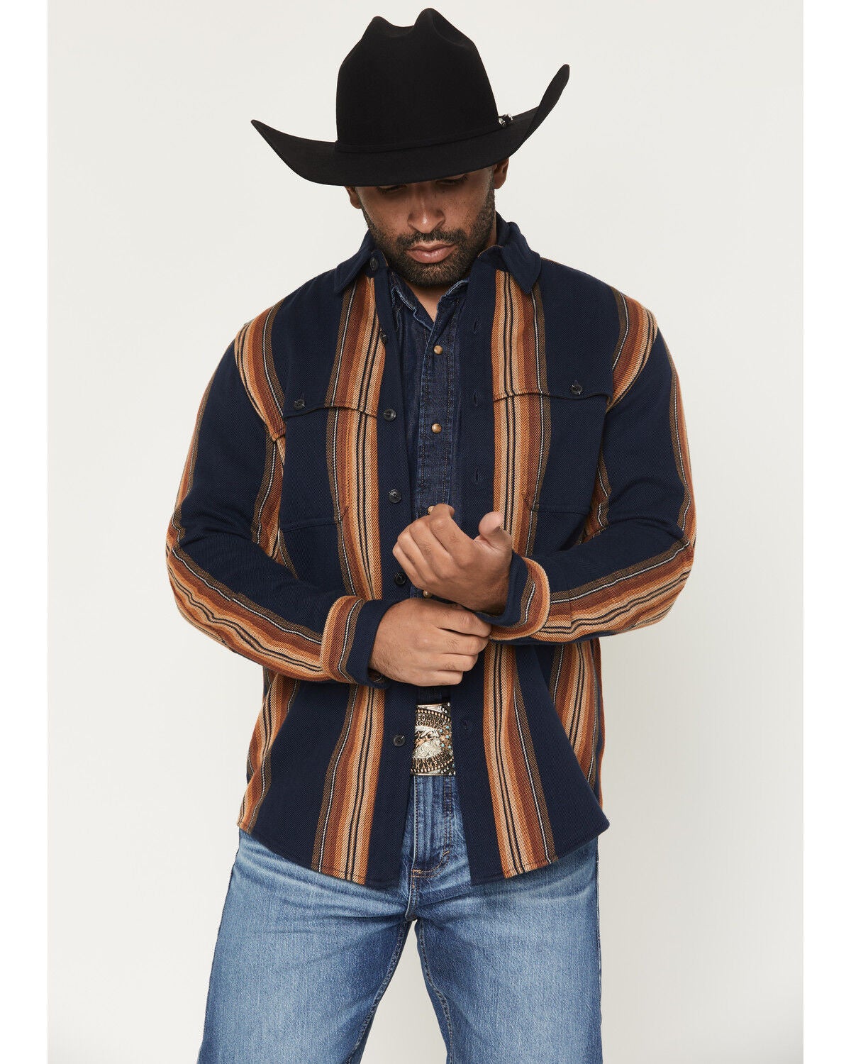 Image #1 - Pendleton Men's Weston Striped Long Sleeve Button-Down Flannel Shirt, Navy, hi-res