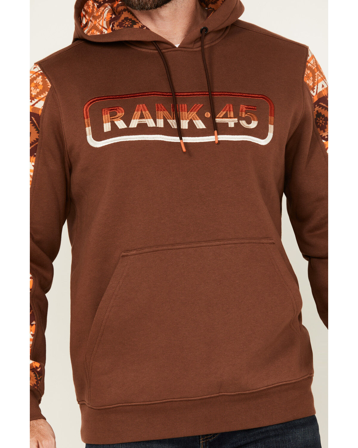 Image #3 - RANK 45® Men's Buckshot Southwestern Print Color Block Hooded Sweatshirt, Coffee, hi-res