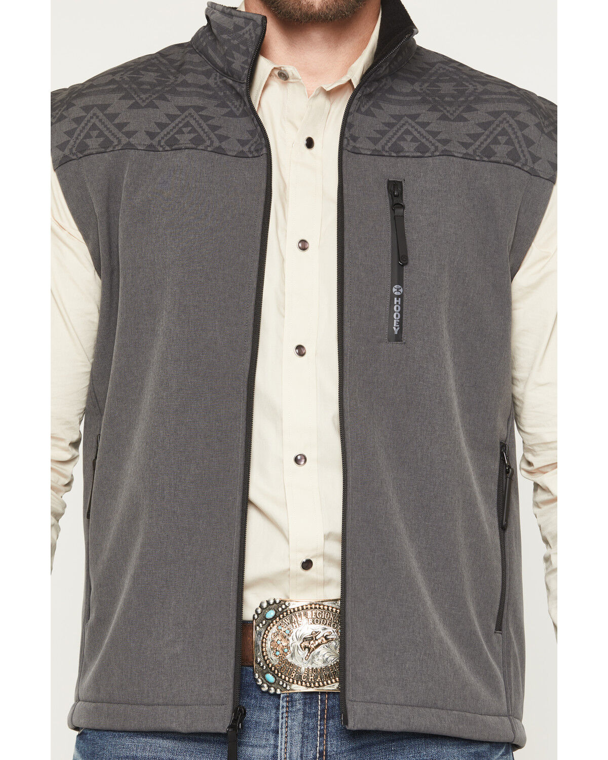 Image #3 - Hooey Men's Jackson Hole Southwestern Colorblock Softshell Vest, Grey, hi-res