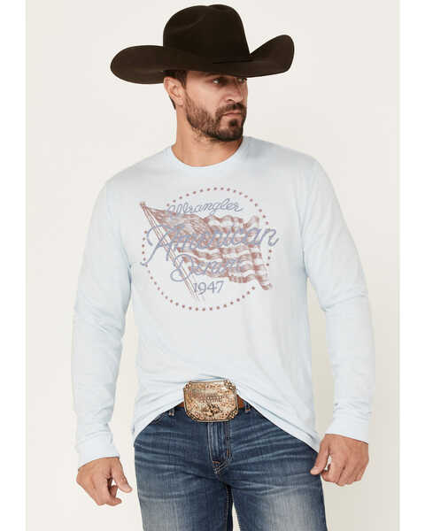 Wrangler Men's American Denim Long Sleeve T-Shirt, Light Blue, hi-res