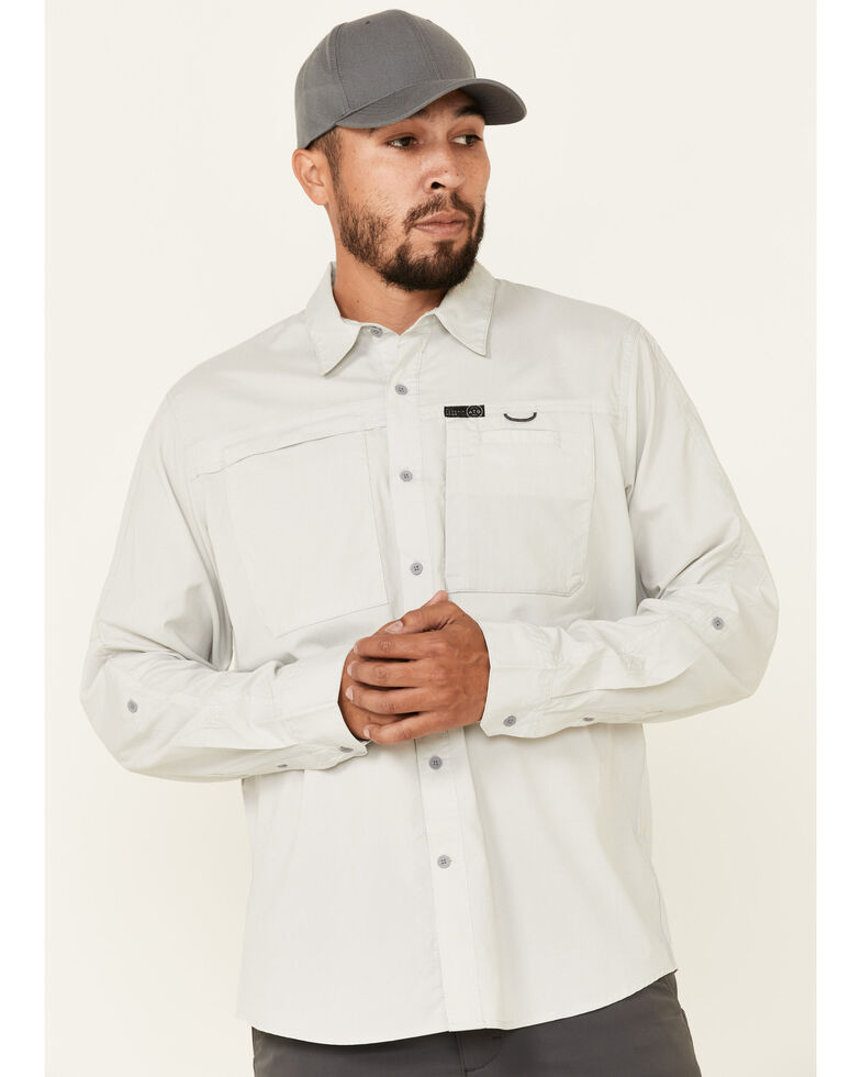 Wrangler ATG Men's All-Terrain Light Grey Hike-To-Fish Long Sleeve Button-Down Western Shirt , Light Grey, hi-res