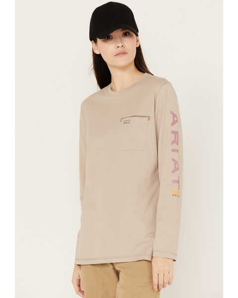 Image #1 - Ariat Women's Rebar Long Sleeve Work Shirt, Pink, hi-res
