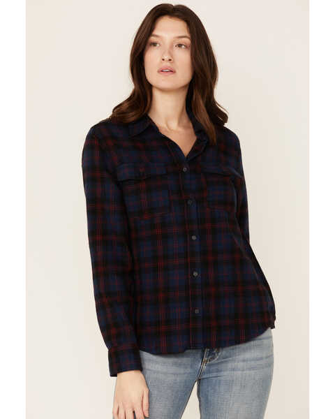United By Blue Women's Plaid Print Responsible Button Down Western Flannel Shirt , Navy, hi-res
