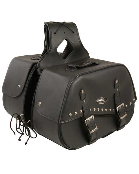 Image #3 - Milwaukee Leather Zip-Off Two Buckle Extended Lid Studded Throw Over Saddle Bag, Black, hi-res