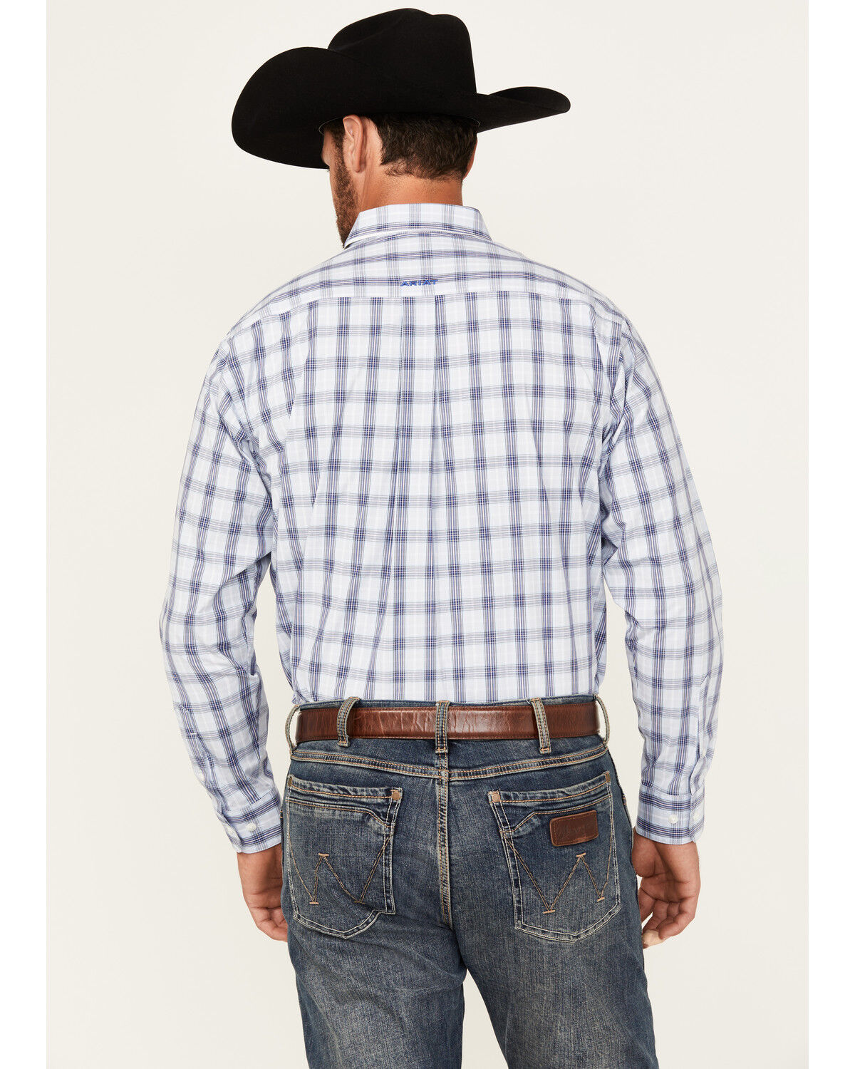 Image #4 - Ariat Men's Pro Series River Plaid Print Long Sleeve Button-Down Stretch Western Shirt, Light Blue, hi-res