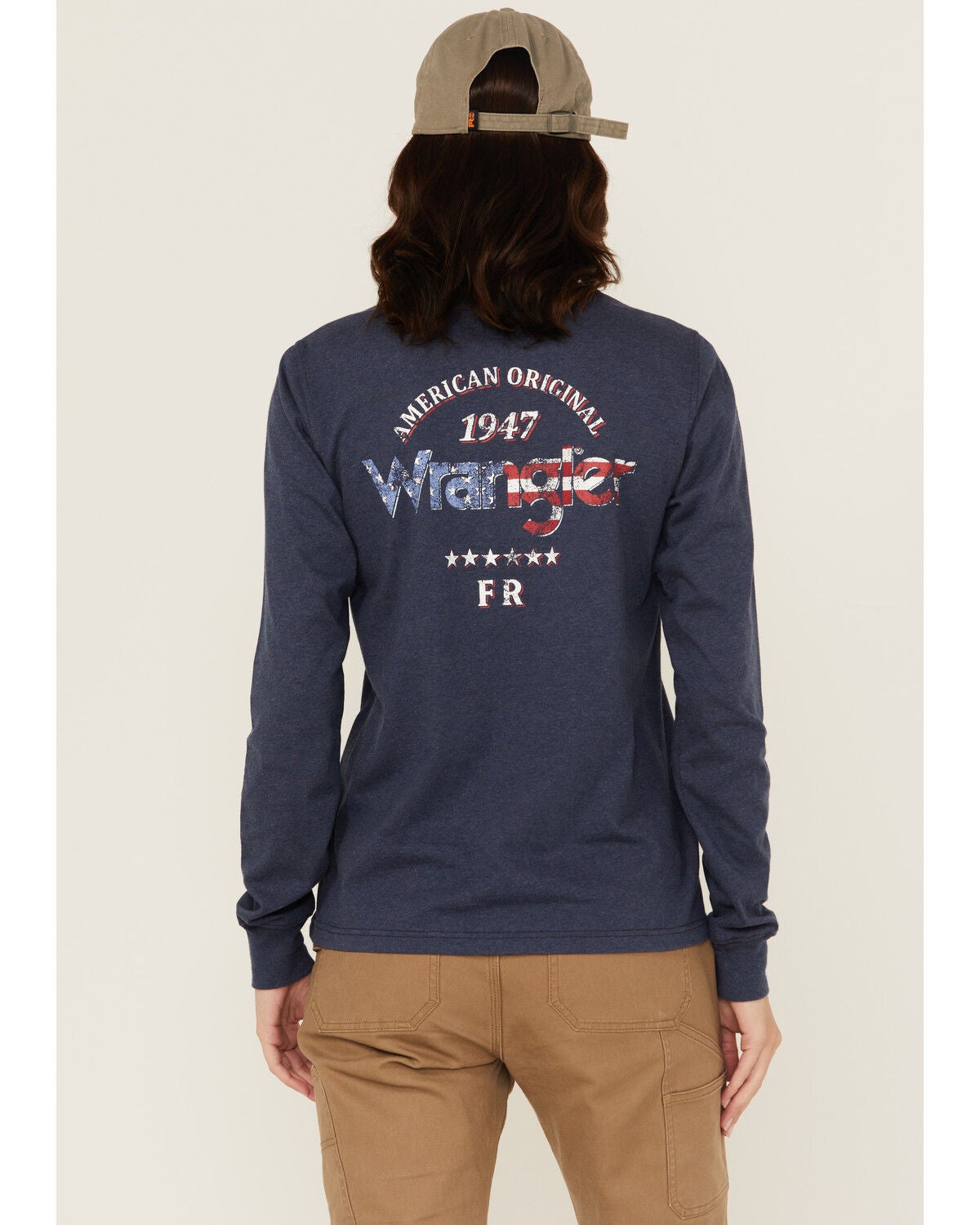 Wrangler Women's FR Americana Long Sleeve Graphic Work T-Shirt - Plus, Navy, hi-res