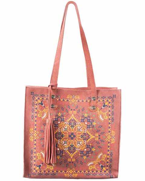 Image #1 - Scully Women's Printed Leather Tote, Pink, hi-res