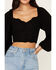 Image #3 - Shyanne Women's Embroidered Mesh Dot Poet Sleeve Crop Top, Black, hi-res