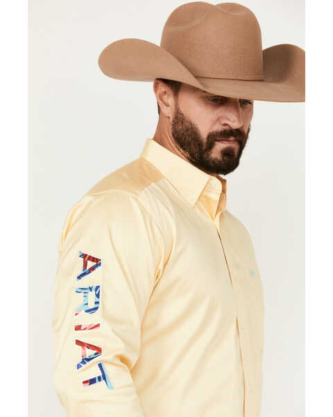 Image #2 - Ariat Men's Team Logo Twill Long Sleeve Button-Down Western Shirt - Tall , Yellow, hi-res