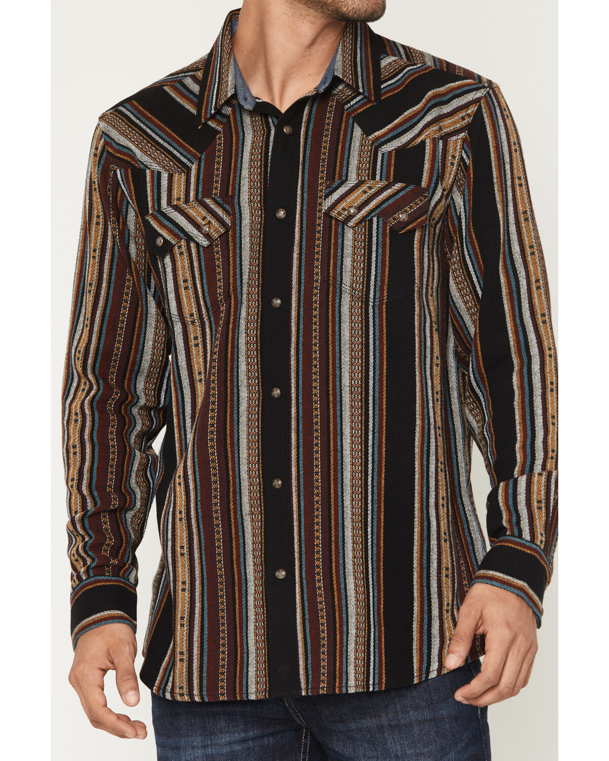 Image #3 - Moonshine Spirit Men's Reverend Striped Print Long Sleeve Snap Flannel Shirt, Multi, hi-res