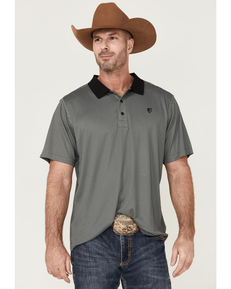 Rank 45 Men's Reride Geo Print Short Sleeve Performance Polo Shirt, Grey, hi-res