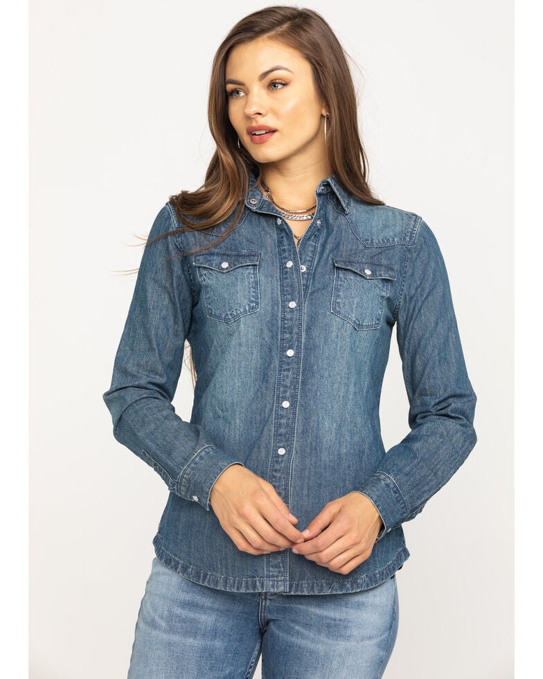 floral embroidered denim shirt