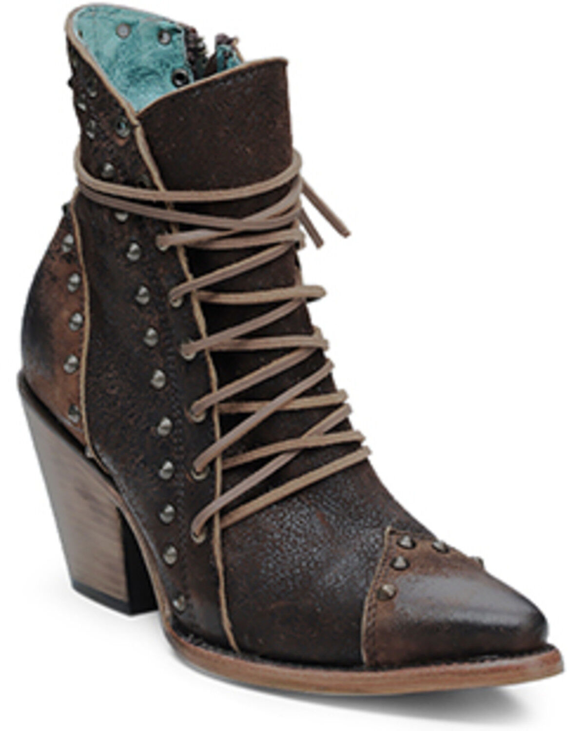 Image #1 - Corral Women's Studded Lace-Up Fashion Boots - Snip Toe, Brown, hi-res
