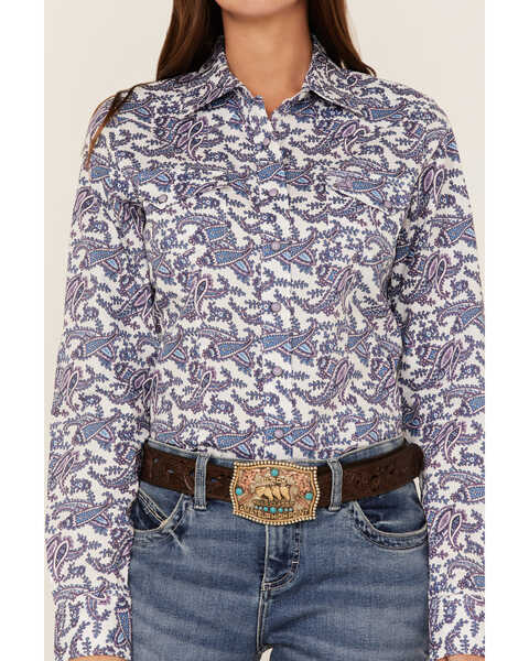 Image #3 - Cinch Women's Paisley Print Long Sleeve Snap Western Shirt, Purple, hi-res