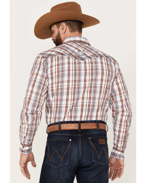 Image #4 - Cowboy Hardware Men's Austin Plaid Print Long Sleeve Snap Western Shirt, Orange, hi-res