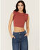 Image #2 - Shyanne Women's Ruffle Sleeve Ribbed Cropped Top, Rust Copper, hi-res