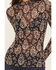 Image #3 - Wonderwest Women's Floral Horseshoe Print Long Sleeve Mesh Top, Black, hi-res