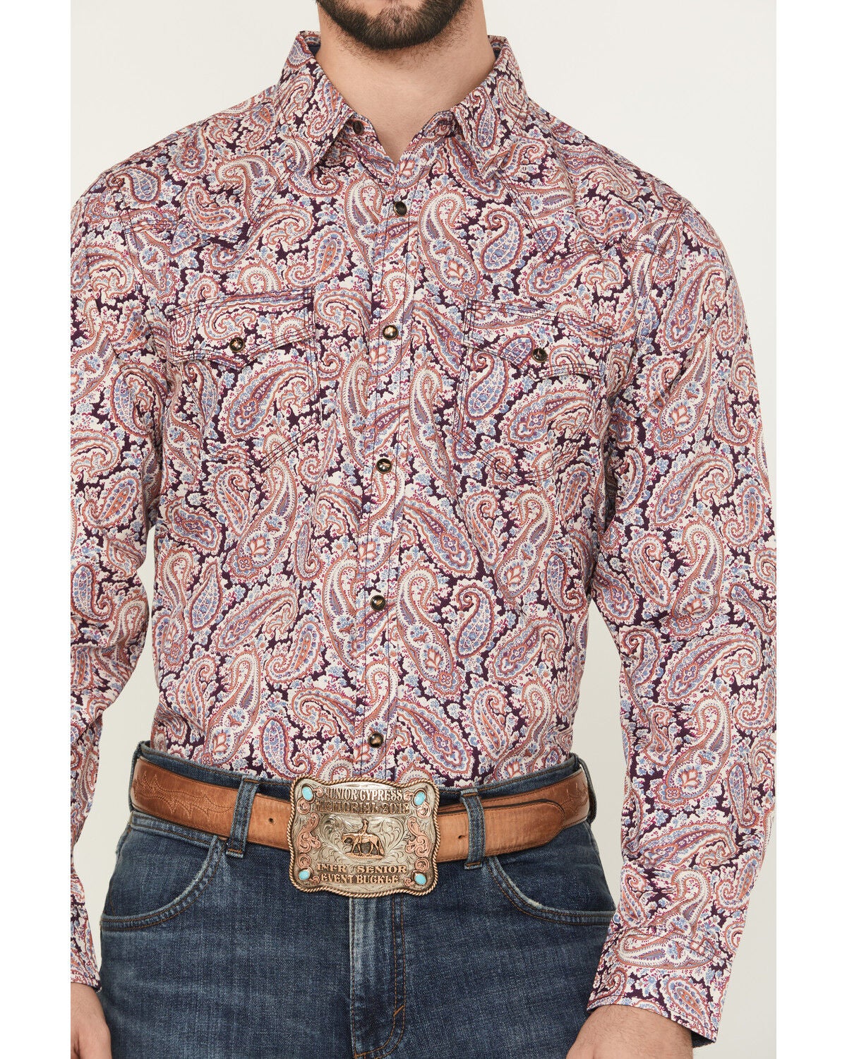 Image #3 - Moonshine Spirit&reg; Men's Opre Paisley Print Long Sleeve Snap Western Shirt, Purple, hi-res