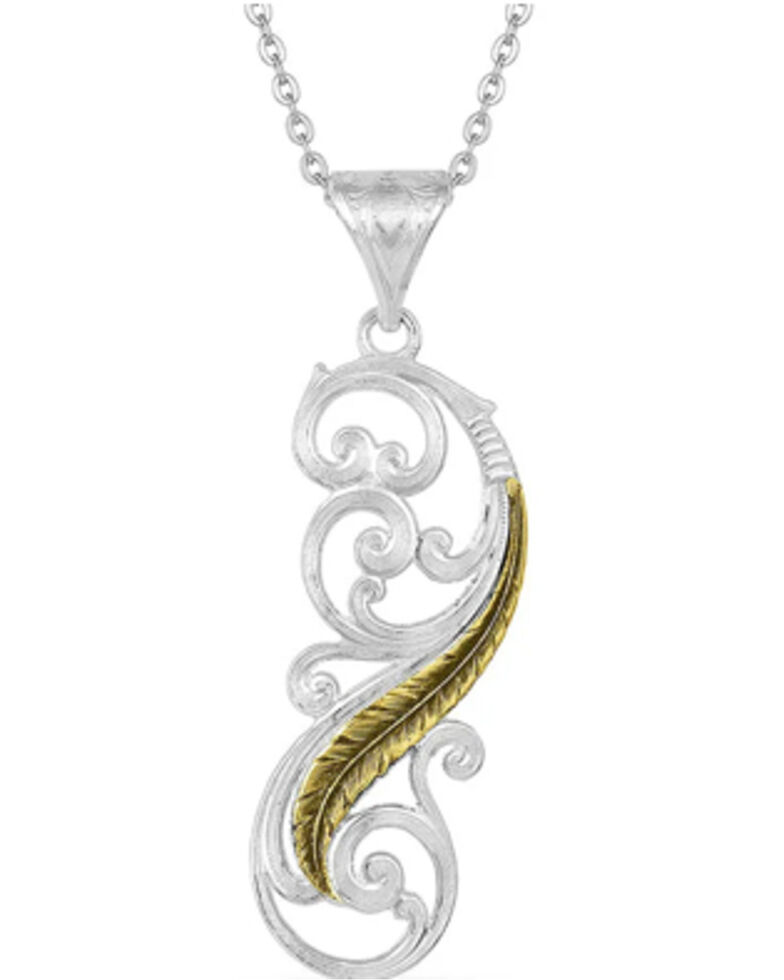 Montana Silversmiths Women's Sunfire Filigree Feather Necklace, Silver, hi-res