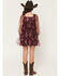 Image #4 - Sugar California Girls' Floral Print Long Sleeve Mesh Dress, Burgundy, hi-res