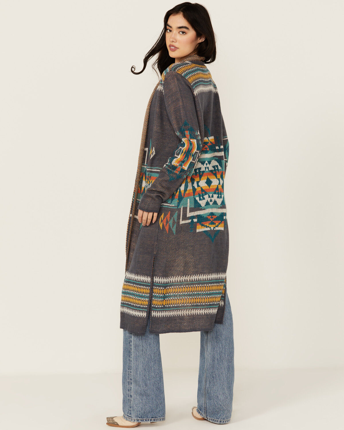 Image #4 - Rock & Roll Denim Women's Southwestern Print Duster Cardigan, Grey, hi-res