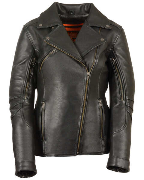Milwaukee Leather Women's Long Length Vented Biker Leather Jacket, Black, hi-res