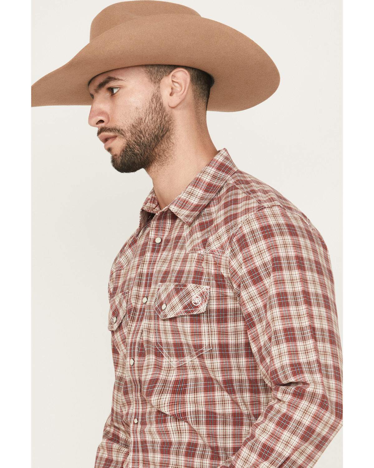 Image #2 - Blue Ranchwear Men's Mojave Plaid Print Long Sleeve Snap Western Shirt, Red, hi-res