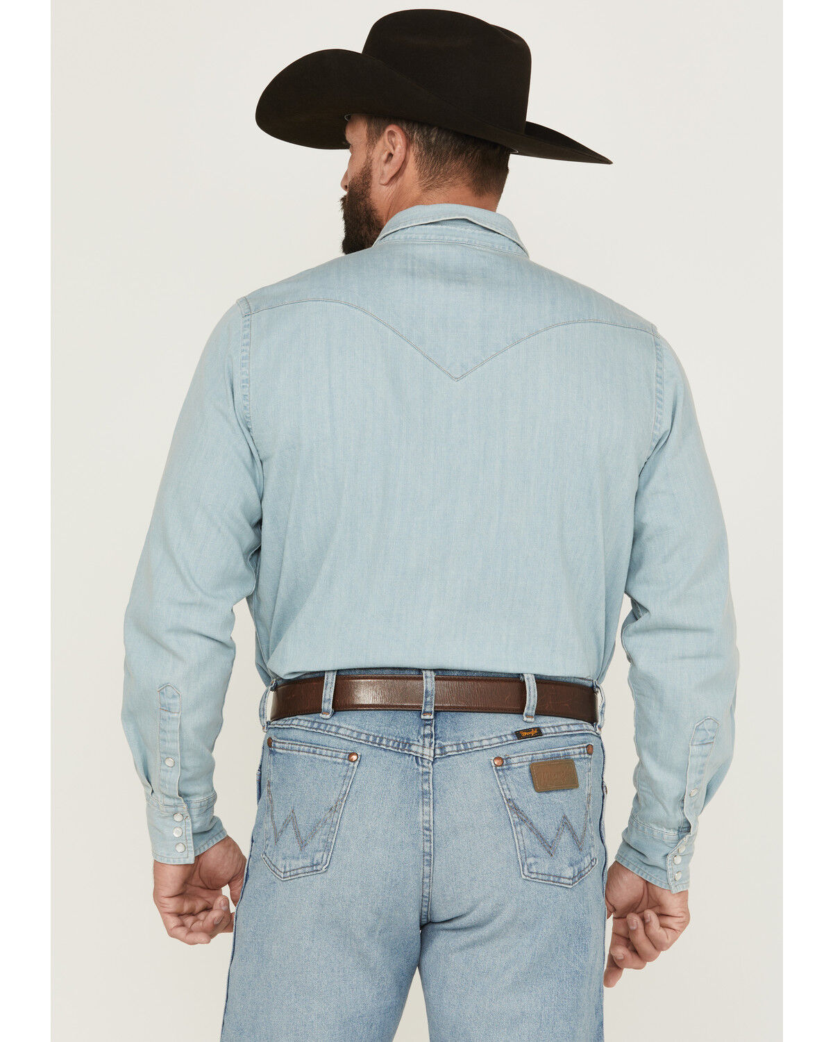 Image #4 - Cody James Men's Frosty Light Wash Long Sleeve Snap Denim Western Shirt - Tall, Light Wash, hi-res