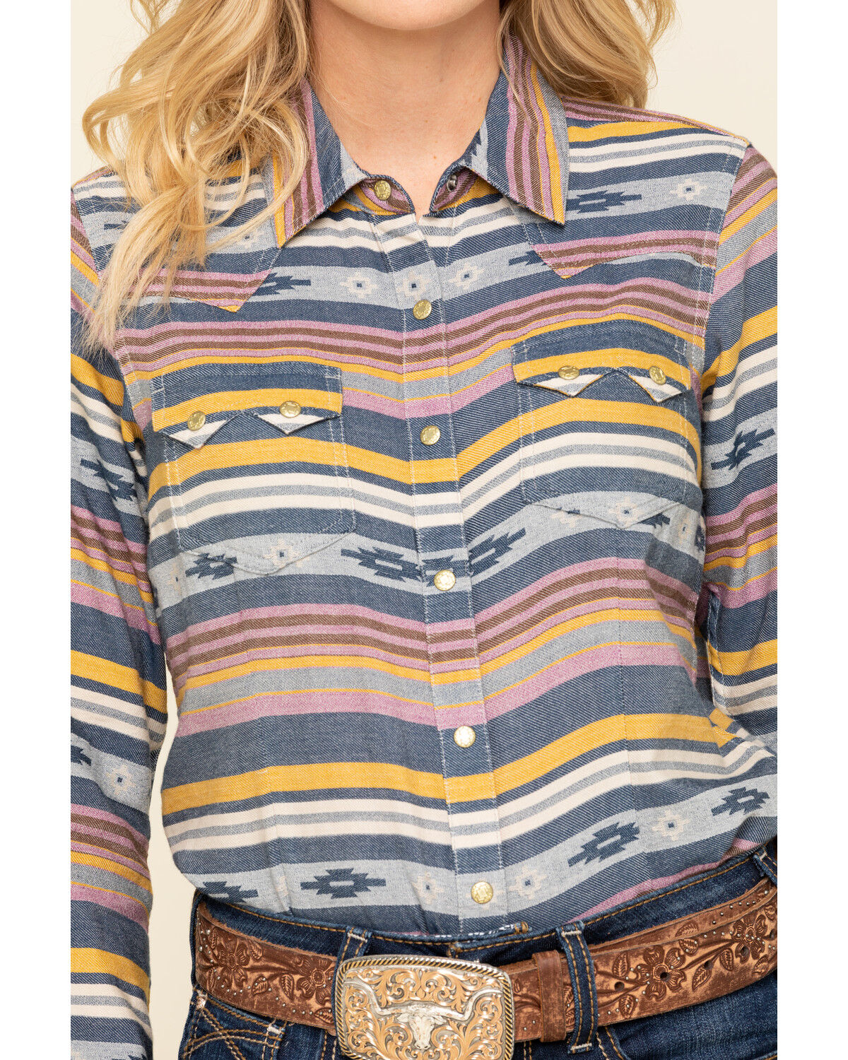 Image #4 - Ariat Women's Sunset Beauty Long Sleeve Western Shirt, Blue, hi-res