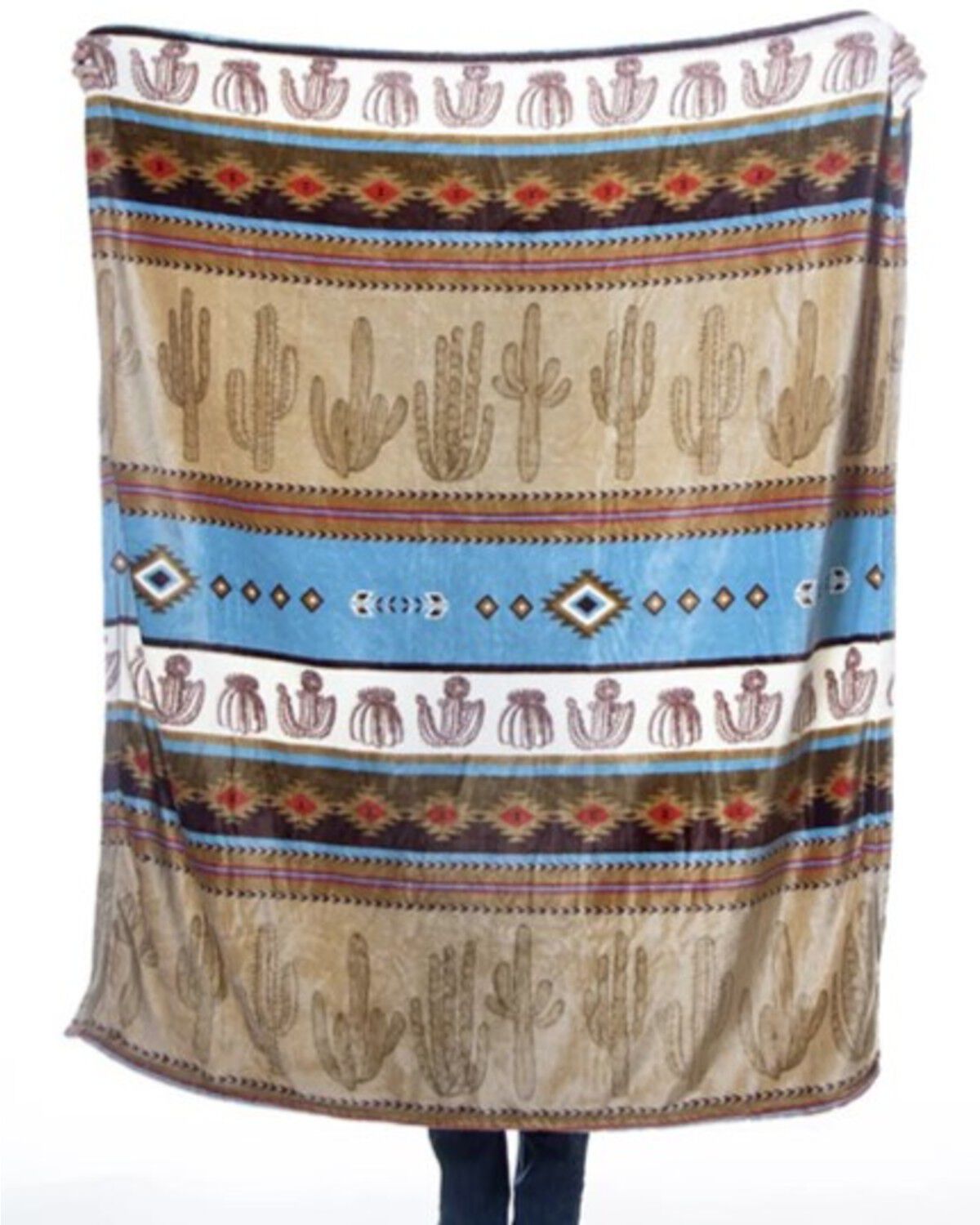 Image #2 - Carstens Home Cactus Stripe Travel Blanket, Blue, hi-res