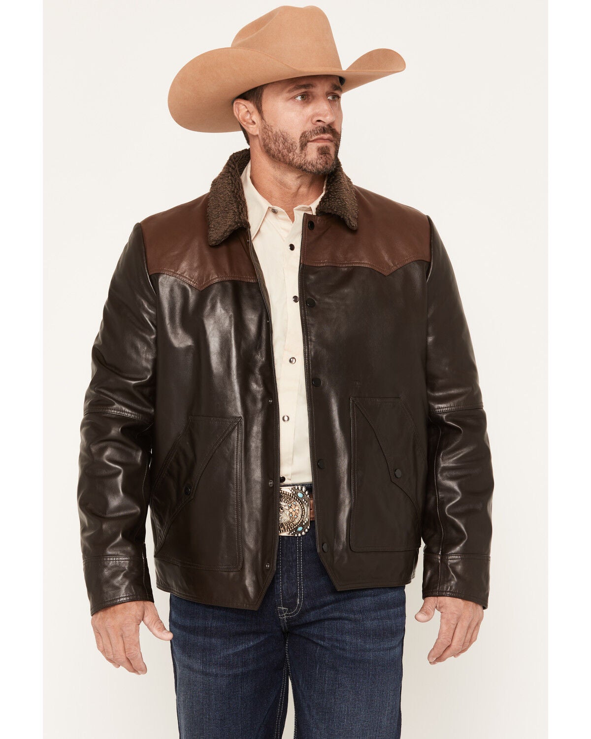 Scully Men's Shearling Collar Trucker Jacket, Chocolate, hi-res