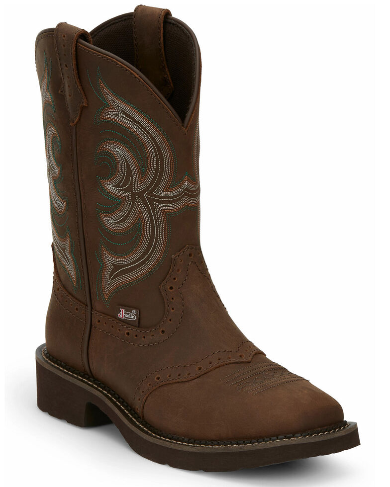 Justin Women's Inji Western Boots - Wide Square Toe, Distressed Brown, hi-res