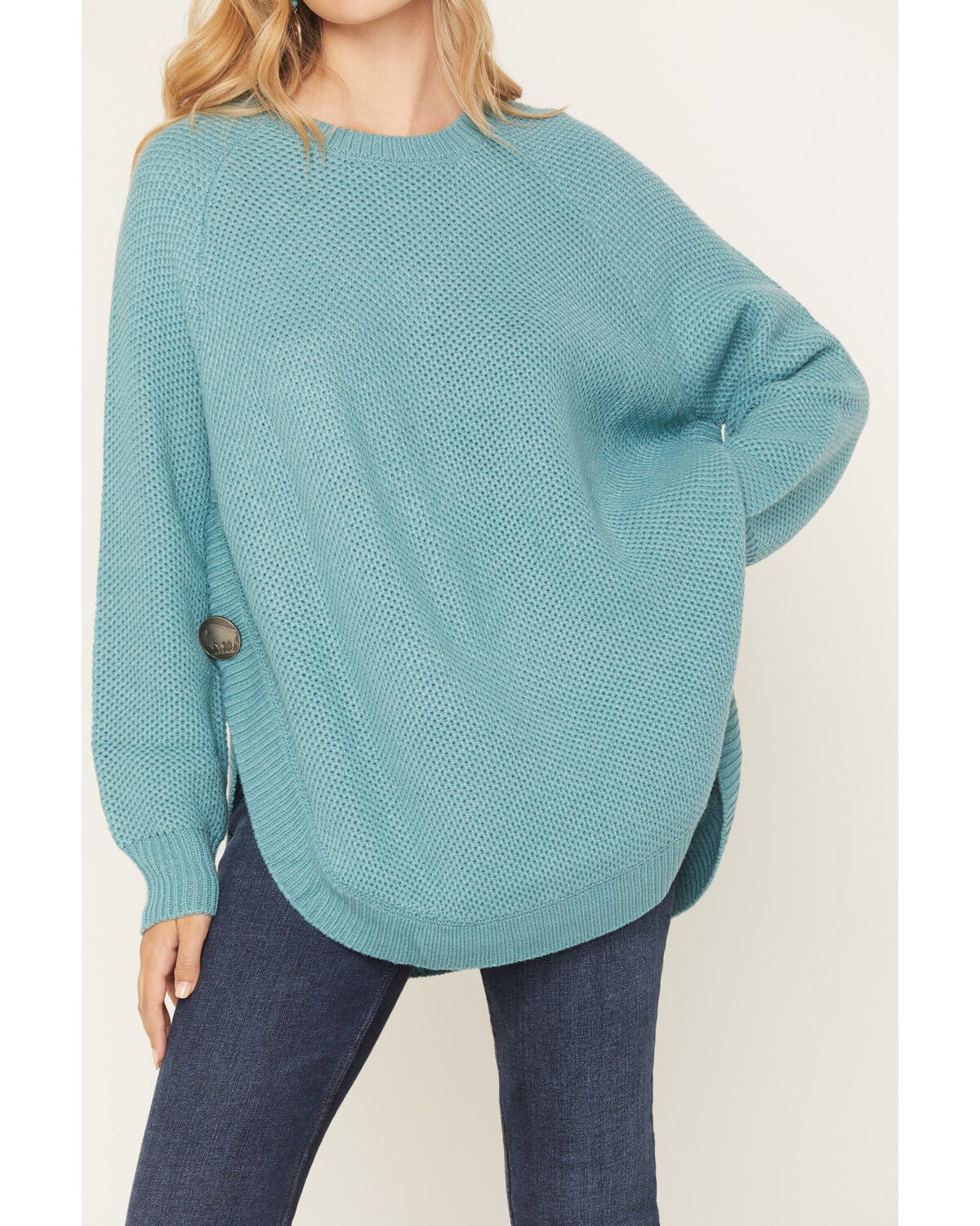 Image #3 - Cotton & Rye Women's Solid Sweater, Aqua, hi-res