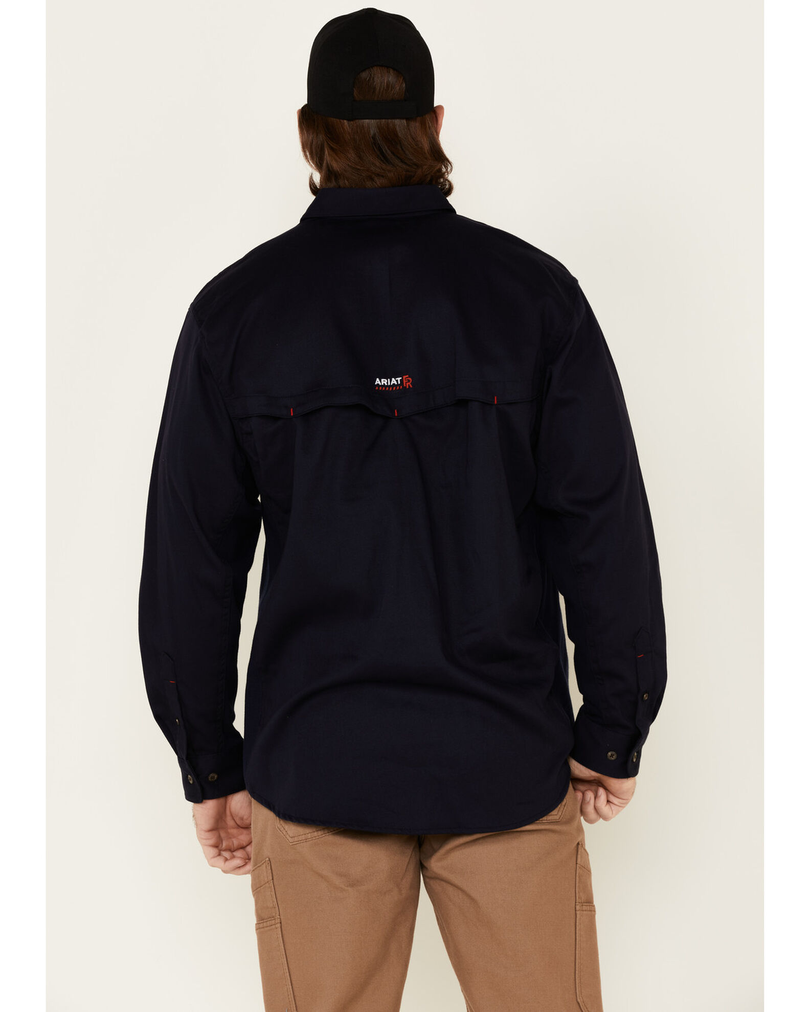 Image #4 - Ariat Men's FR Solid Vent Long Sleeve Button Down Work Shirt, Navy, hi-res