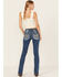 Image #1 - Miss Me Women's Medium Wash Mid Rise Floral Pocket Bootcut Stretch Denim Jeans, Medium Wash, hi-res