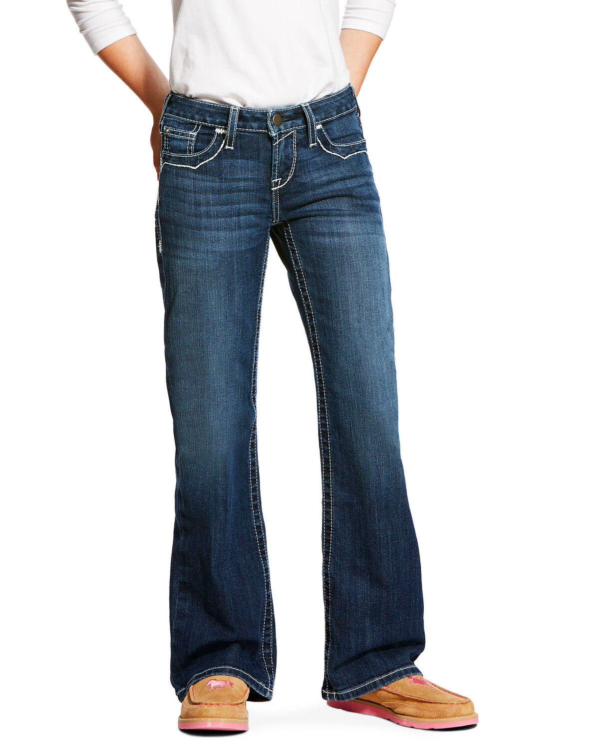 Image #2 - Ariat Girls' Dark Wash Entwined Dresden Stretch Slim Bootcut Jeans, Indigo, hi-res