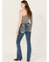 Image #1 - Miss Me Women's Medium Wash Mid Rise Wing Pocket Stretch Bootcut Jeans, Medium Wash, hi-res